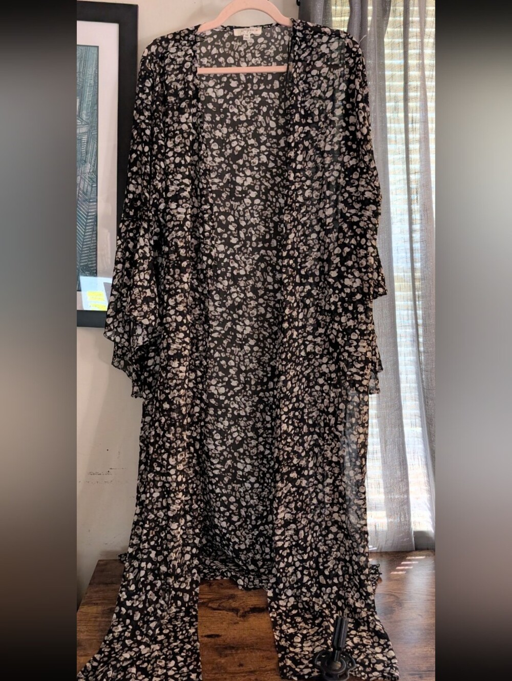 Umgee Leopard Print Grey Black Brown Floor Length Duster Size 2XL